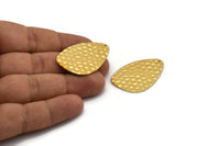 Gold Drop Charm, Hammered Gold Plated Brass Drop Charm With 1 Hole, Finding (37x26x1mm) D1151