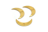 Gold Crescent Charm, 2 Gold Plated Brass Moons With 2 Holes (30x8x0.80mm) D0057