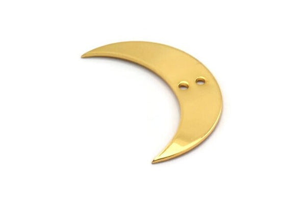 Gold Crescent Charm, 2 Gold Plated Brass Moons With 2 Holes (30x8x0.80mm) D0057