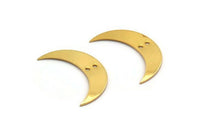Gold Crescent Charm, 2 Gold Plated Brass Moons With 2 Holes (30x8x0.80mm) D0057