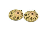 Brass Round Charm, Raw Brass Sun And Star Charm With 1 Loop, Copper Sun Charms, Black Painted Brass, Findings (29x25.5x1.5mm) N2272