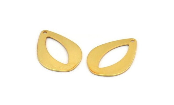 Gold Drop Charm, 4 Gold Plated Brass Drop Charms With 1 Hole, Earrings, Pendants, Findings (25x18x0.60mm) D1149