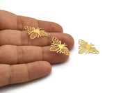 Gold Bee Charm, 12 Gold Plated Brass Bee Charms, Findings (19x26x0.30mm) D1679