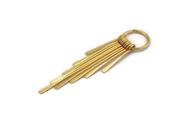 Gold Fringed Earring, Gold Plated Brass Hammered Fringed Trim Earring With 1 Loop, Pendant, Finding (82x18mm) E380 H0636