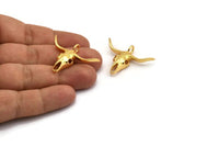 Ox Head Skull Pendant, Gold Plated Brass Ox Head Skull Charm, Pendant (38x29mm) N0151
