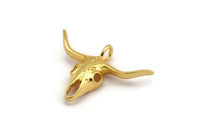 Ox Head Skull Pendant, Gold Plated Brass Ox Head Skull Charm, Pendant (38x29mm) N0151