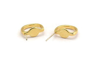Gold Earring Posts, 4 Gold Plated Brass Stud Earrings (12x10mm) D1308