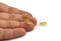 Gold Earring Posts, 4 Gold Plated Brass Stud Earrings (12x10mm) D1308