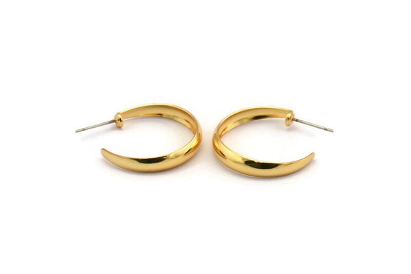 Gold Circle Earring, 2 Gold Plated Brass Circle Stud Earrings (25x4x1.2mm) D1283