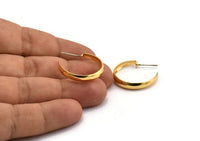 Gold Circle Earring, 2 Gold Plated Brass Circle Stud Earrings (25x4x1.2mm) D1283