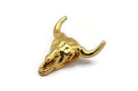 Ox Head Skull Pendant, Gold Plated Brass Ox Head Skull Charm, Pendant (25x26mm) N0150