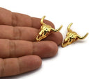 Ox Head Skull Pendant, Gold Plated Brass Ox Head Skull Charm, Pendant (25x26mm) N0150