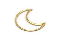 Gold Moon Charms, 4 Gold Plated Brass Crescent Moon Charms With 2 Holes, Pendants, Findings, Necklace Connectors (35x15x0.80mm) M03044