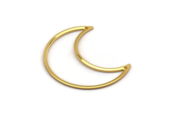 Gold Moon Charms, 4 Gold Plated Brass Crescent Moon Charms With 2 Holes, Pendants, Findings, Necklace Connectors (35x15x0.80mm) M03044