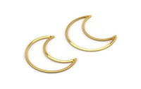 Gold Moon Charms, 4 Gold Plated Brass Crescent Moon Charms With 2 Holes, Pendants, Findings, Necklace Connectors (35x15x0.80mm) M03044