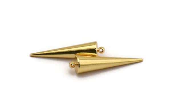 Gold Spike Charm, Gold Plated Brass Spike Tribal Pendant With 1 Loop (10x40mm) D1502
