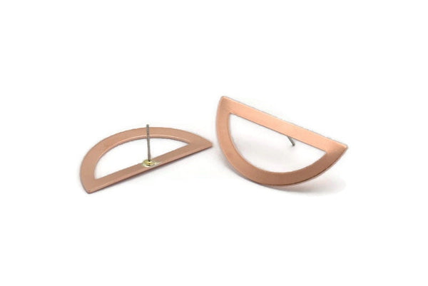 Copper Semi Circle Earring, 6 Raw Copper Half Moon Stud Earring (38x17x0.80mm) M696