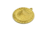 Brass Round Charm, Raw Brass Round Charm With 1 Loop, Sun Findings, Sun Rising Findings (28x25x1.5mm) N2251