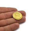 Brass Round Charm, Raw Brass Round Charm With 1 Loop, Sun Findings, Sun Rising Findings (28x25x1.5mm) N2251