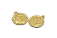 Gold Gemini Charm, 2 Gold Plated Brass Gemini Charms With 1 Loop (17x20mm) F-87
