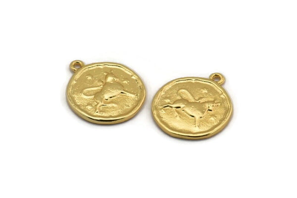 Gold Taurus Charm, 2 Gold Plated Brass Taurus Charms With 1 Loop (17x20mm) F-98