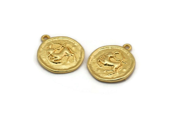 Gold Sagittarius Charm, 2 Gold Plated Brass Sagittarius Charms With 1 Loop (17x20mm) F-89