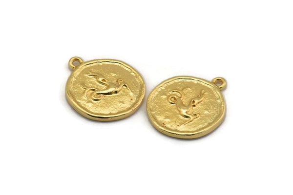 Gold Capricorn Charm, 2 Gold Plated Brass Capricorn Charms With 1 Loop (17x20mm) F-96