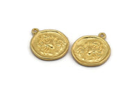 Gold Cancer Charm, 2 Gold Plated Brass Cancer Charms With 1 Loop (17x20mm) F-99