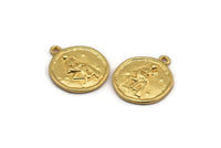 Gold Aquarius Charm, 2 Gold Plated Brass Aquarius Charms With 1 Loop (17x20mm) F-90