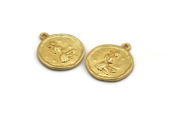 Gold Virgo Charm, 2 Gold Plated Brass Virgo Charms With 1 Loop (17x20mm) F-92