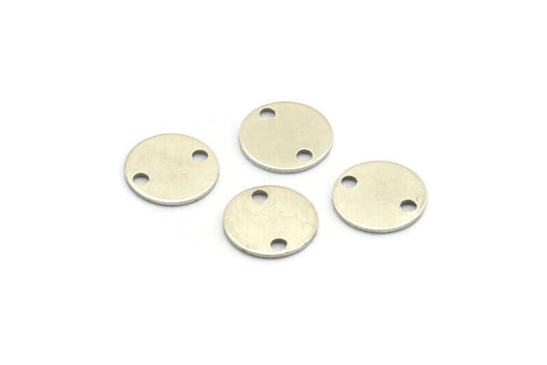 Silver Round Tag, 50 Antique Silver Plated Brass Round Connectors With 2 Holes, Stamping Tag (8mm) Sb 75 A0253