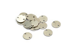 Silver Round Tag, 50 Antique Silver Plated Brass Round Connectors With 2 Holes, Stamping Tag (8mm) Sb 75 A0253