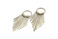 Silver Fringed Earring, Antique Silver Plated Brass Textured Fringed Trim Earring With 1 Loop, Pendants, Findings (62x20mm) E323 H1678