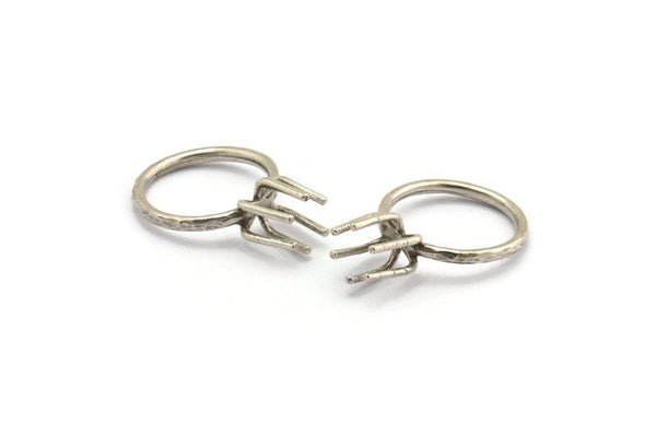 Claw Ring Blank, 2 Antique Silver Plated Brass 6 Claw Ring Blanks For Natural Stones N0103-16