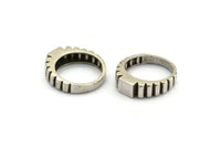 Silver Rectangle Ring, Antique Silver Plated Brass Textured Ring Rectangle Settings (19mm) E263