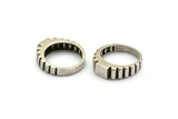 Silver Rectangle Ring, Antique Silver Plated Brass Textured Ring Rectangle Settings (19mm) E263