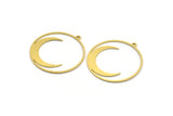Brass Moon Charm, 4 Raw Brass Round Shaped Charms With 1 Loop, Round Charms, Pendants, Findings (32x30x0.60mm) A6279