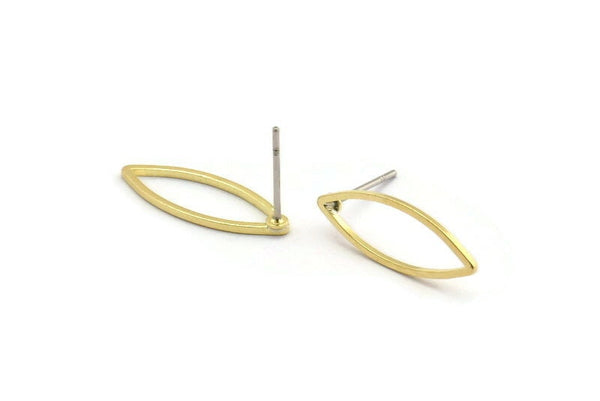 Brass Marquise Earring, 12 Raw Brass Marquise Stud Earrings (7x19x0.80mm) D0040 A6043