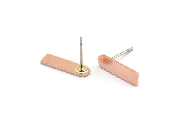 Copper Rectangle Earring, 10 Raw Copper Rectangle Stud Earrings (14x4x0.80mm) M02754