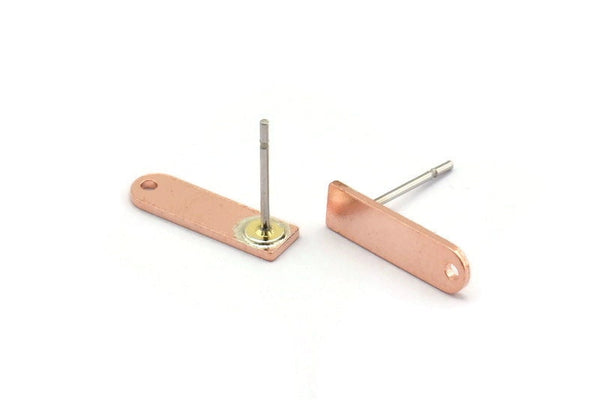 Copper Rectangle Earring, 12 Raw Copper Rectangle Stud Earrings With 1 Hole (14x4x0.80mm) M02758