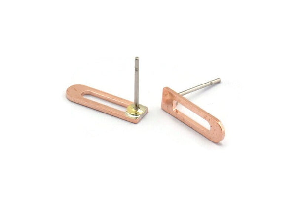 Copper Rectangle Earring, 12 Raw Copper Rectangle Stud Earrings (14x4x0.80mm) M02755