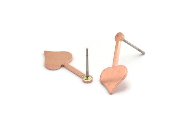Copper Heart Earring, 8 Raw Copper Heart Shaped Stud Earrings (20x9x0.80mm) M02023