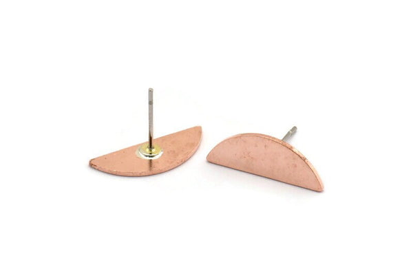 Copper Semi Circle Earring, 8 Raw Copper Half Moon Stud Earring (7x18x0.80mm) M03039