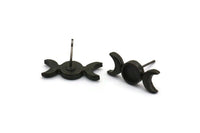 Black Moon Earring, 2 Oxidized Black Brass Crescent Moon Stud Earrings - Pad Size 6mm (19x8mm) N1269 H0983