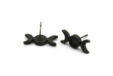 Black Moon Earring, 2 Oxidized Black Brass Crescent Moon Stud Earrings - Pad Size 6mm (19x8mm) N1269 H0983