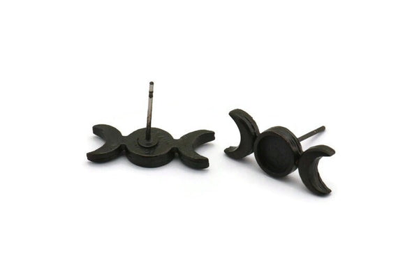 Black Moon Earring, 2 Oxidized Black Brass Crescent Moon Stud Earrings - Pad Size 6mm (19x8mm) N1269 H0983