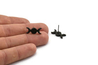 Black Moon Earring, 2 Oxidized Black Brass Crescent Moon Stud Earrings - Pad Size 6mm (19x8mm) N1269 H0983