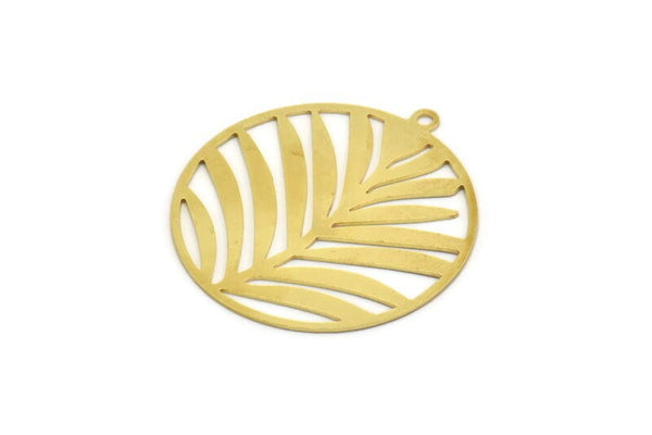 Brass Round Charm, 4 Raw Brass Branch Patterned Round Shaped Charms With 1 Loop, Charm Pendants (40x37x0.60mm) A6016