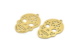 Brass Skull Charm, 4 Raw Brass Skull Head Charms With 1 Loop, Findings (34x22.5x0.60mm) A6137