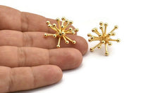 Gold Molecule Earring, 2 Gold Plated Brass Molecule Stud Earrings (28x13mm) D1611